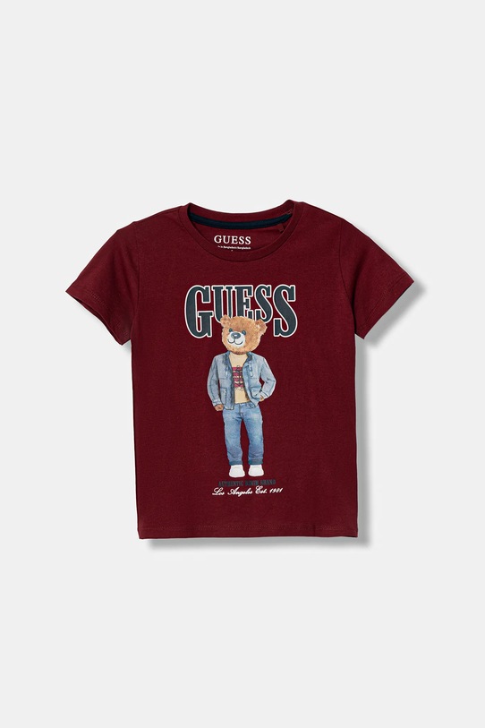 Guess t-shirt bawełniany dziecięcy nadruk bordowy N6RI05.K8HM4.PPY2