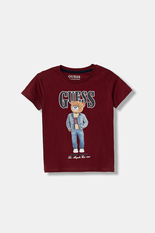 Guess t-shirt bawełniany dziecięcy nadruk bordowy N6RI05.K8HM4.PPY2