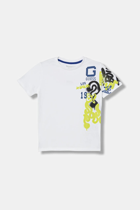 Guess t-shirt bawełniany dziecięcy nadruk biały N6RI07.K8HM4.PPY2