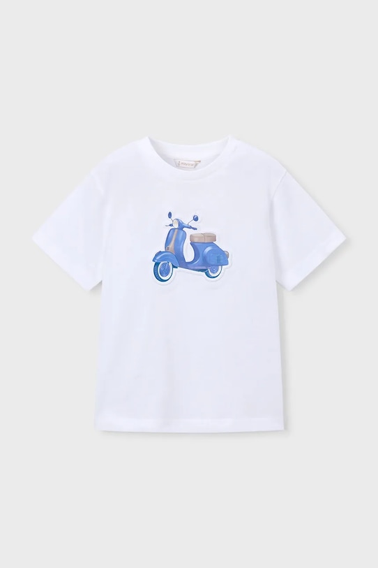 Παιδικό βαμβακερό μπλουζάκι Mayoral στάμπα λευκό 3059.5C.Mini.PPY2