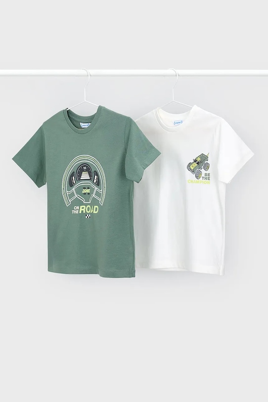 Mayoral t-shirt bawełniany dziecięcy 2-pack nadruk zielony 3063.5D.Mini.PPY2