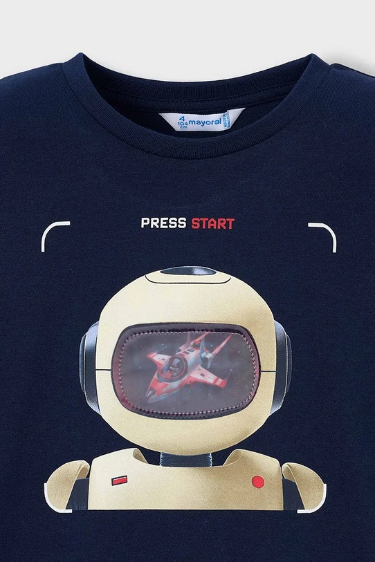 Παιδικό βαμβακερό μπλουζάκι Mayoral σκούρο μπλε 3065.5E.Mini.PPY2