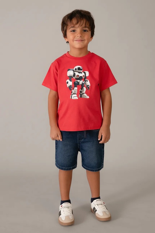 Mayoral t-shirt bawełniany dziecięcy 3066.5E.Mini.PPY2 czerwony