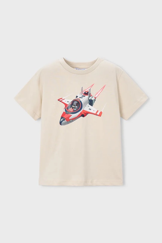 Mayoral t-shirt bawełniany dziecięcy nadruk beżowy 3067.5E.Mini.PPY2