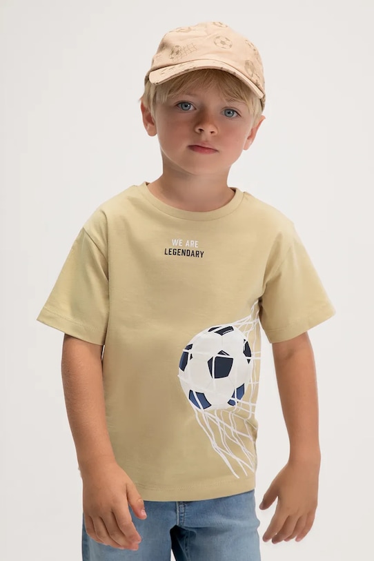 Mayoral t-shirt bawełniany dziecięcy nadruk beżowy 3073.5G.Mini.PPY2