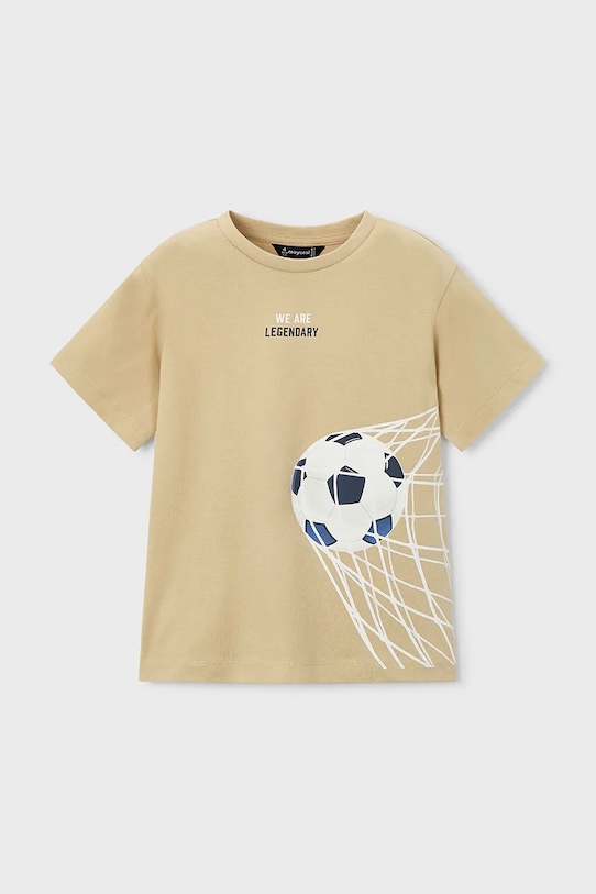 Mayoral t-shirt bawełniany dziecięcy 3073.5G.Mini.PPY2 beżowy SS26