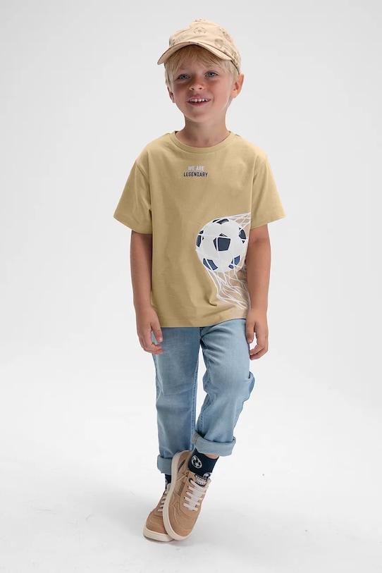 Mayoral t-shirt bawełniany dziecięcy 3073.5G.Mini.PPY2 beżowy