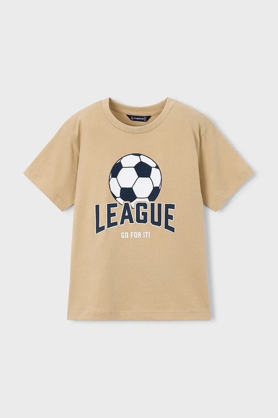 Mayoral t-shirt bawełniany dziecięcy nadruk beżowy 3074.5G.Mini.PPY2
