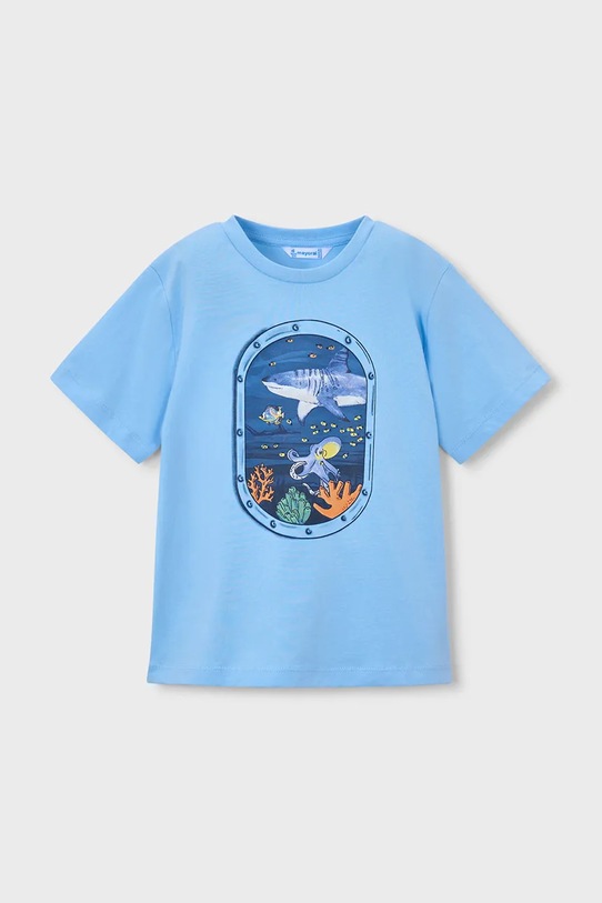 Mayoral t-shirt bawełniany dziecięcy nadruk niebieski 3079.5J.Mini.PPY2