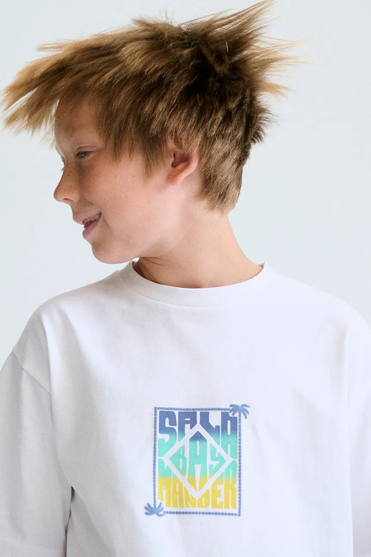 Mayoral t-shirt bawełniany dziecięcy 6036.7F.Junior.PPY2 biały