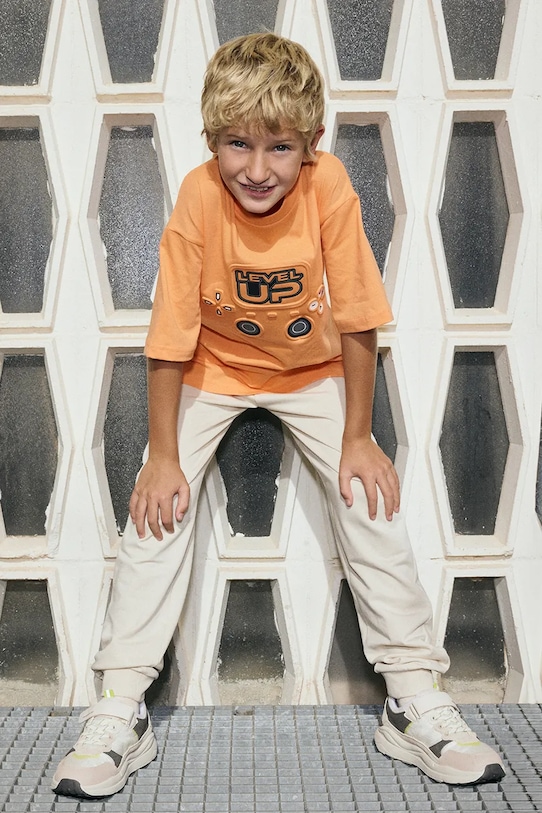 Mayoral t-shirt bawełniany dziecięcy 6037.7F.Junior.PPY2 pomarańczowy