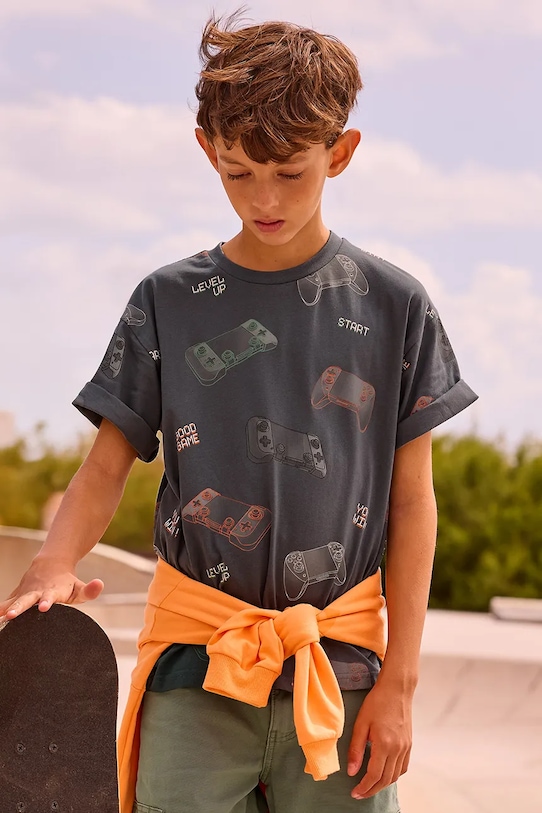 Mayoral t-shirt bawełniany dziecięcy nadruk szary 6038.7F.Junior.PPY2