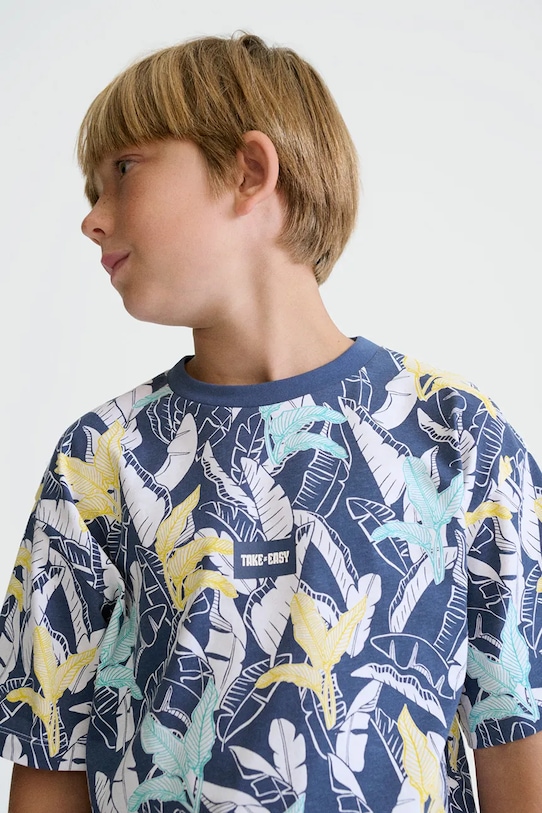 Mayoral t-shirt bawełniany dziecięcy wzorzyste niebieski 6039.7G.Junior.PPY2
