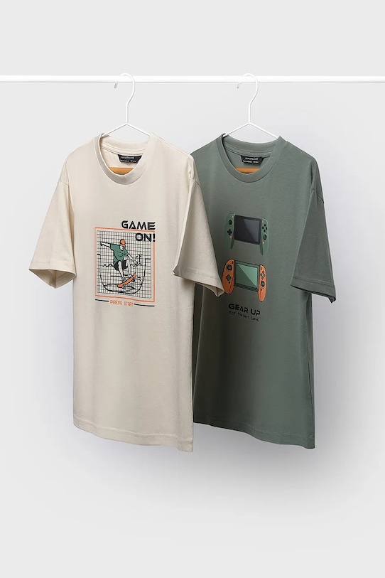 Mayoral t-shirt bawełniany dziecięcy 2-pack nadruk beżowy 6040.7G.Junior.PPY2