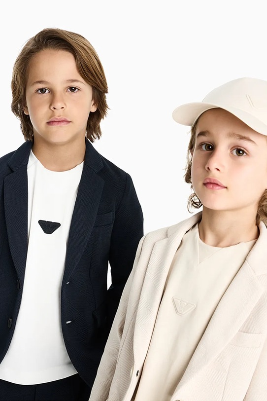 Otroška bombažna kratka majica Emporio Armani Okrogel bež EB000943.AF13715