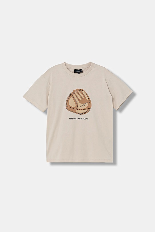 Emporio Armani t-shirt bawełniany dziecięcy nadruk beżowy EB001344.AF14503