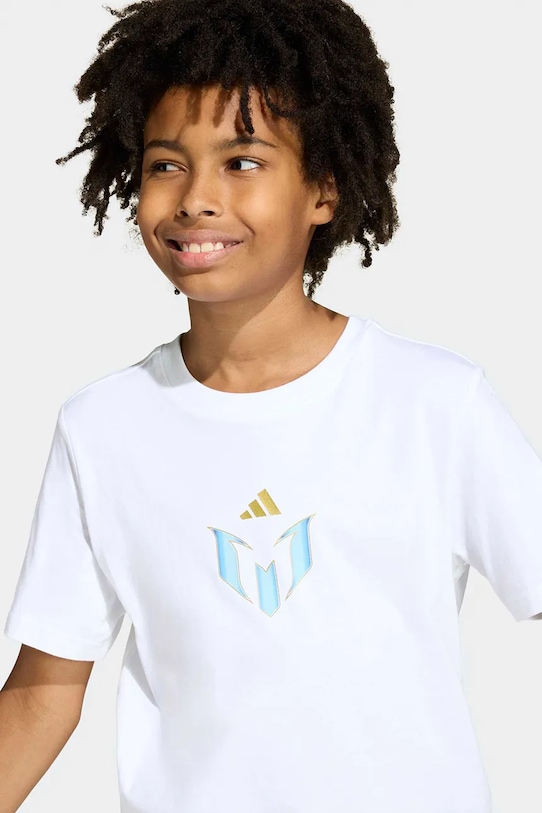 Παιδικό βαμβακερό μπλουζάκι adidas Performance MESSI KB9472 λευκό