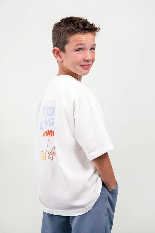 Παιδικό βαμβακερό μπλουζάκι Mayoral στάμπα μπεζ 6043.7H.Boston.PPY2