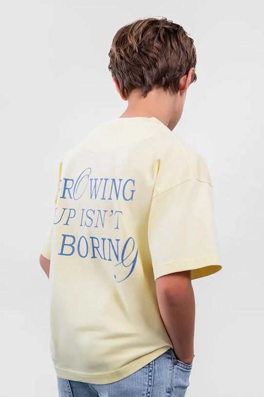 Παιδικό βαμβακερό μπλουζάκι Mayoral στάμπα κίτρινο 6046.7H.Boston.PPY2