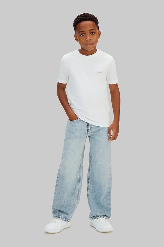 Dečki Calvin Klein Jeans kratka majica otroška bombažna LVCKSJA08B.128.176.PPY2 bela