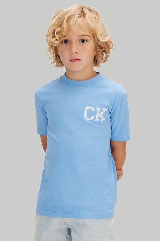 Calvin Klein Jeans T-shirt dziecięcy bawełniany niebieski LVCKSJA09B.128.176.PPY2