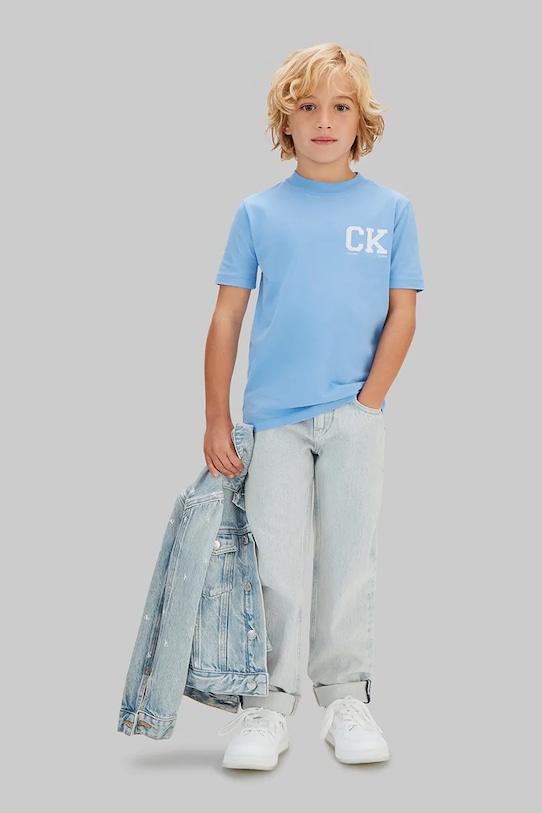 Calvin Klein Jeans T-shirt dziecięcy bawełniany LVCKSJA09B.128.176.PPY2 niebieski