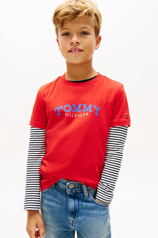 Tommy Hilfiger t-shirt dziecięcy bawełniany czerwony KB0KB10263.128.176.PPY2