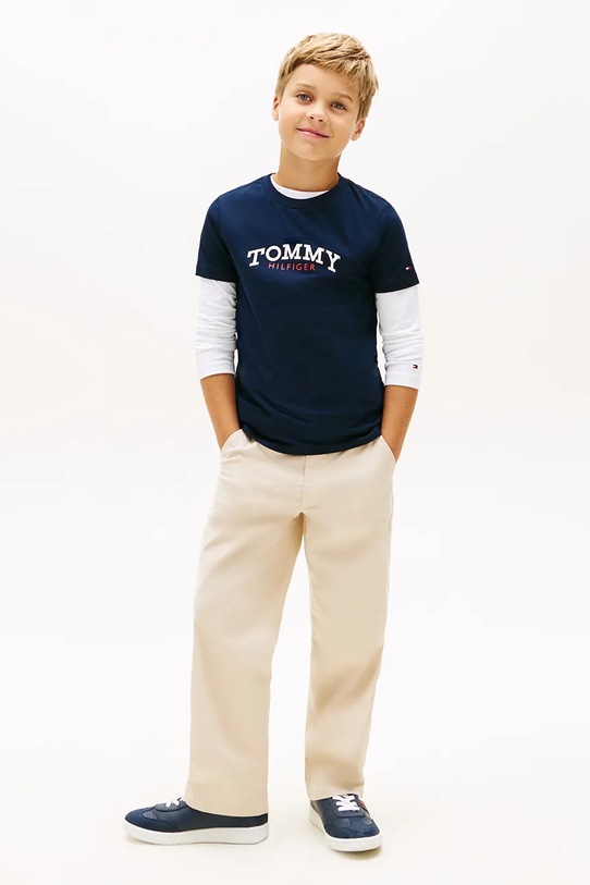 Chłopiec Tommy Hilfiger t-shirt dziecięcy bawełniany KB0KB10263.128.176.PPY2 granatowy