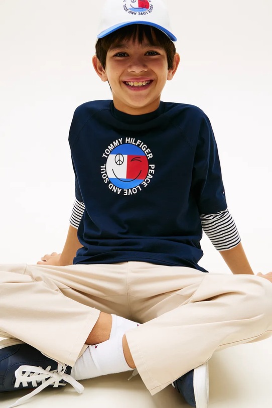 Tommy Hilfiger T-shirt dziecięcy bawełniany KB0KB10269.104.116.PPY2 granatowy