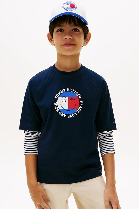 Tommy Hilfiger T-shirt dziecięcy bawełniany granatowy KB0KB10269.128.176.PPY2