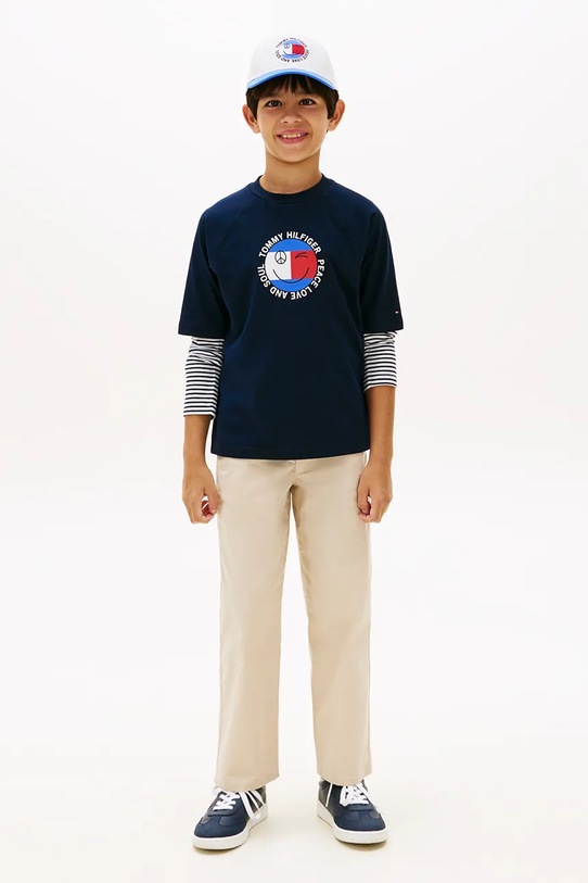 Chłopiec Tommy Hilfiger T-shirt dziecięcy bawełniany KB0KB10269.128.176.PPY2 granatowy