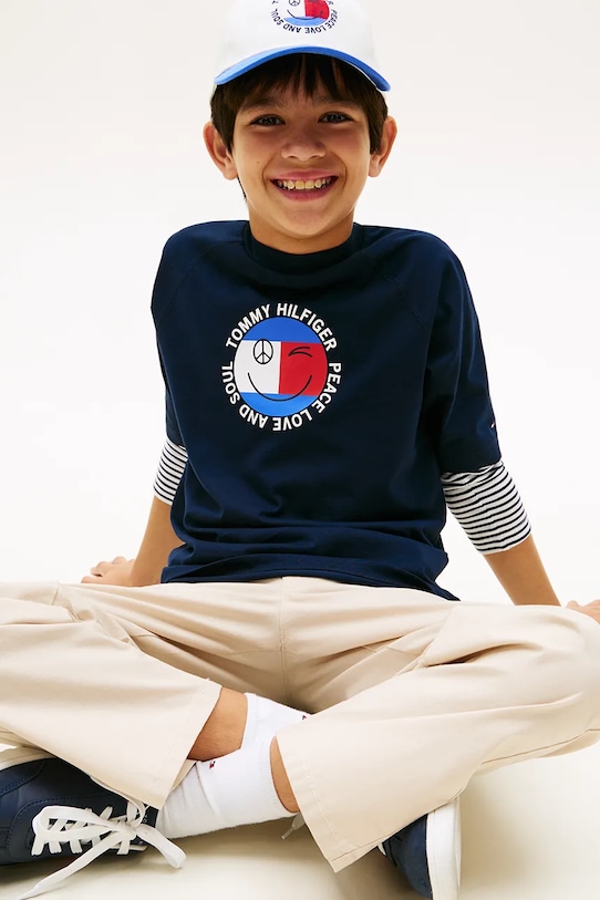 Tommy Hilfiger T-shirt dziecięcy bawełniany KB0KB10269.128.176.PPY2 granatowy