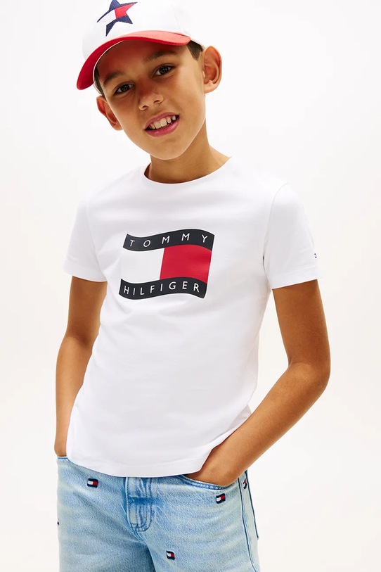 Tommy Hilfiger T-shirt dziecięcy bawełniany biały KB0KB10275.128.176.PPY2