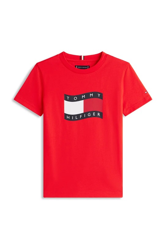 Tommy Hilfiger T-shirt dziecięcy bawełniany KB0KB10275.128.176.PPY2 czerwony SS26
