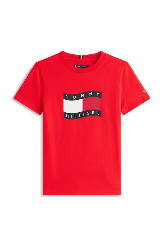 Tommy Hilfiger T-shirt dziecięcy bawełniany KB0KB10275.128.176.PPY2 czerwony SS26