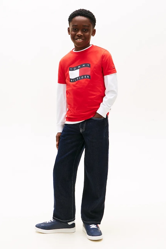 Chłopiec Tommy Hilfiger T-shirt dziecięcy bawełniany KB0KB10275.128.176.PPY2 czerwony