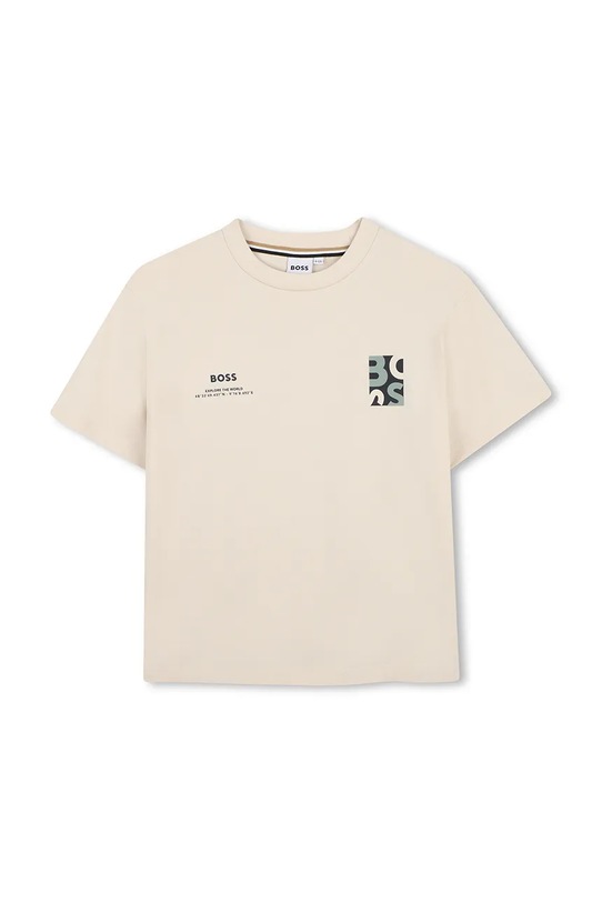 Dječja pamučna majica kratkih rukava BOSS print bež J52974.102.108