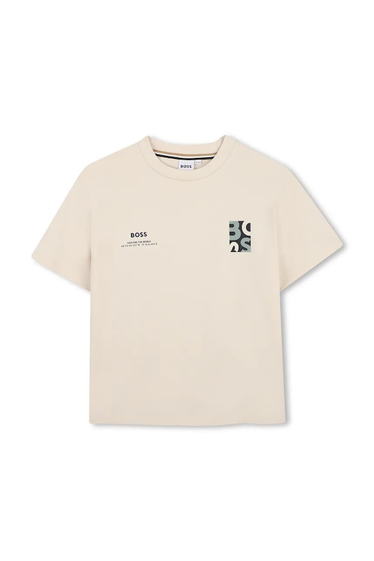 Dječja pamučna majica kratkih rukava BOSS print bež J52974.114.150