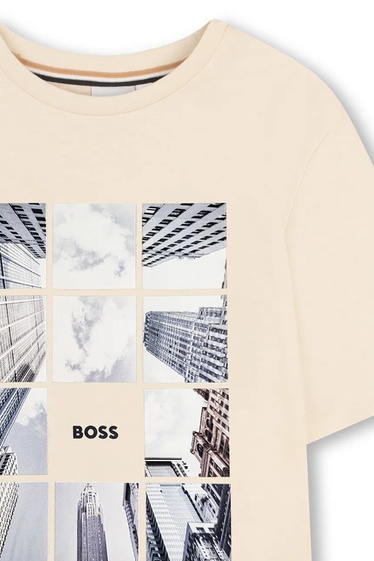 Παιδικό βαμβακερό μπλουζάκι BOSS μπεζ J52988.102.108