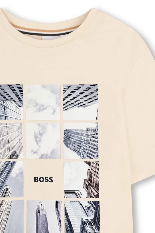 Παιδικό βαμβακερό μπλουζάκι BOSS μπεζ J52988.114.150