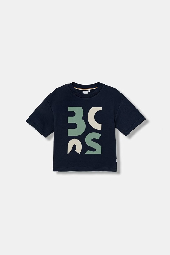 Dječja pamučna majica kratkih rukava BOSS print mornarsko plava J52990.114.150