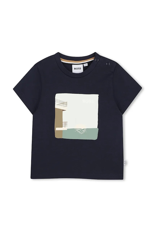 Μωρό βαμβακερό μπλουζάκι BOSS στάμπα σκούρο μπλε J52886.74.81