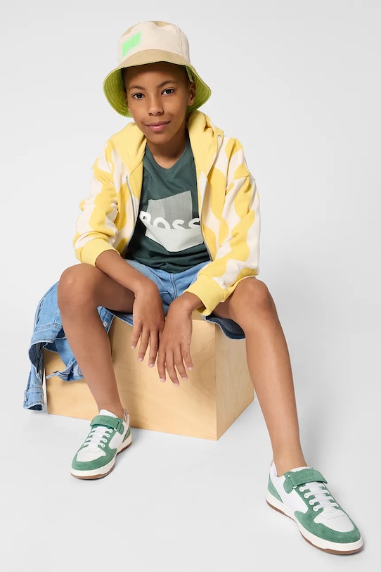 Παιδικό βαμβακερό μπλουζάκι BOSS πράσινο J52978.114.150