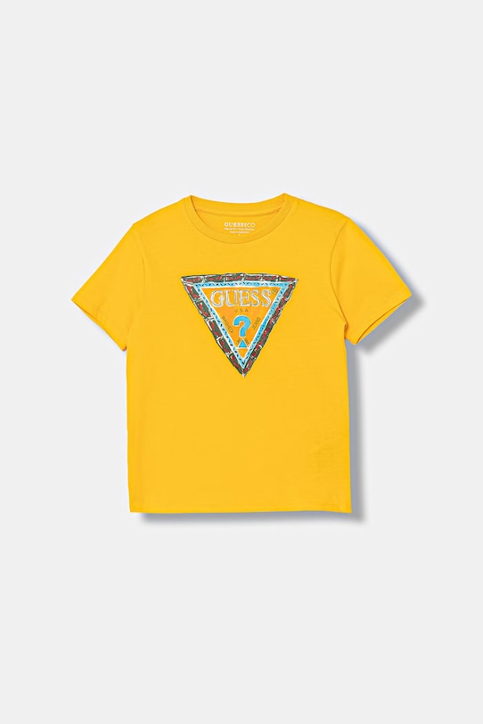 Guess t-shirt bawełniany dziecięcy nadruk żółty L6GI00.K8HM4.PPY2.M