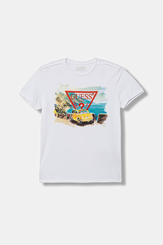 Dětské bavlněné tričko Guess kulatý bílá L6GI08.K8HM4.PPY2.M