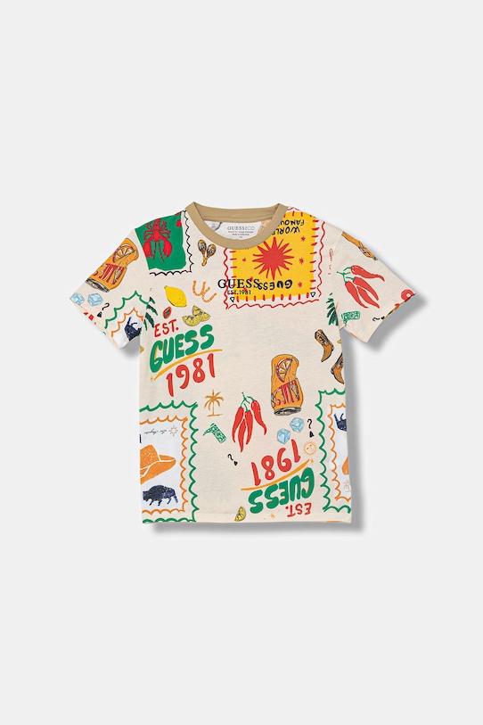 Guess t-shirt dziecięcy bawełniany beżowy L6GI14.K8HM4.PPY2.M