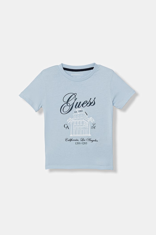 Guess t-shirt bawełniany dziecięcy nadruk niebieski N6GI00.K8HM4.PPY2.M
