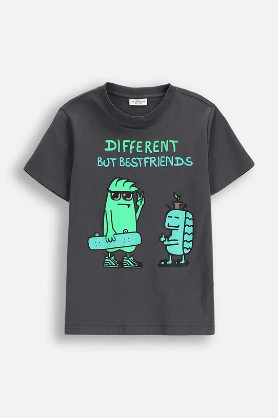 Dječja pamučna majica kratkih rukava Coccodrillo print siva WC6143210VBA