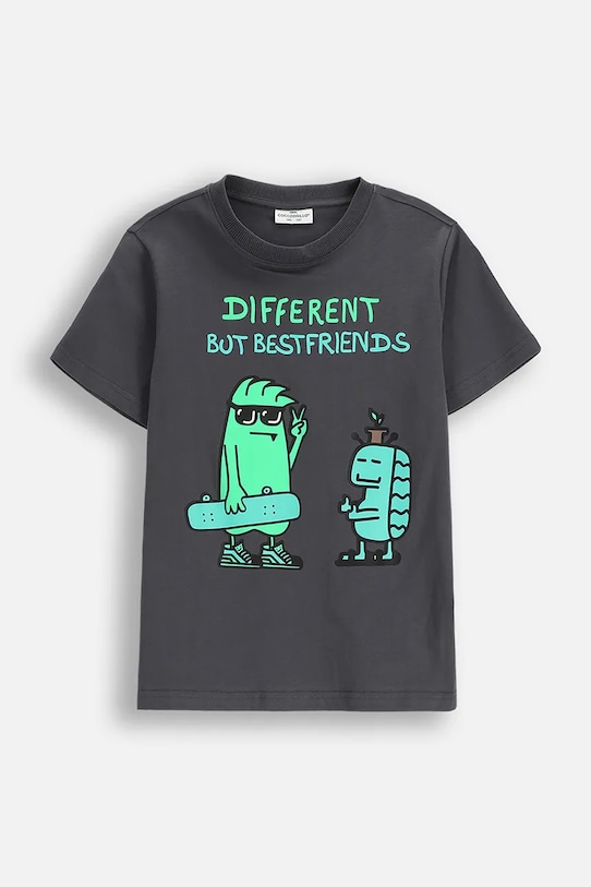 Dječja pamučna majica kratkih rukava Coccodrillo print siva WC6143210VBA