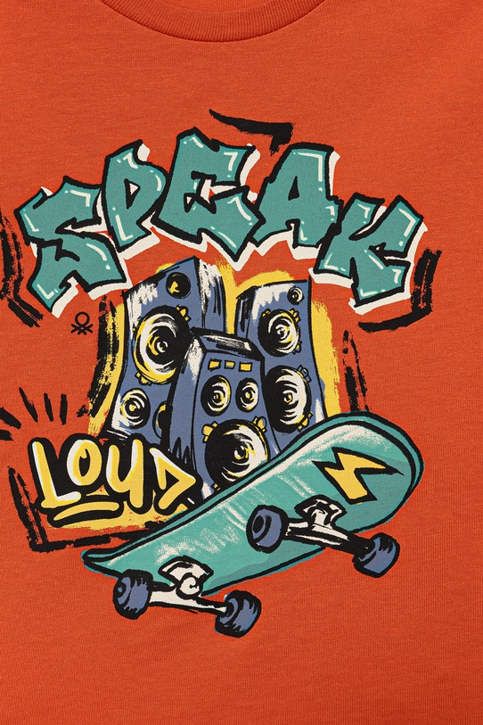 Chłopiec United Colors of Benetton t-shirt dziecięcy bawełniany 3I1XG10MA.P.Stagionale pomarańczowy